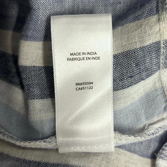 BeachLunchLounge Blue White Striped Linen Blend Tiered Short Sleeve Sundress - Picture 8 of 9